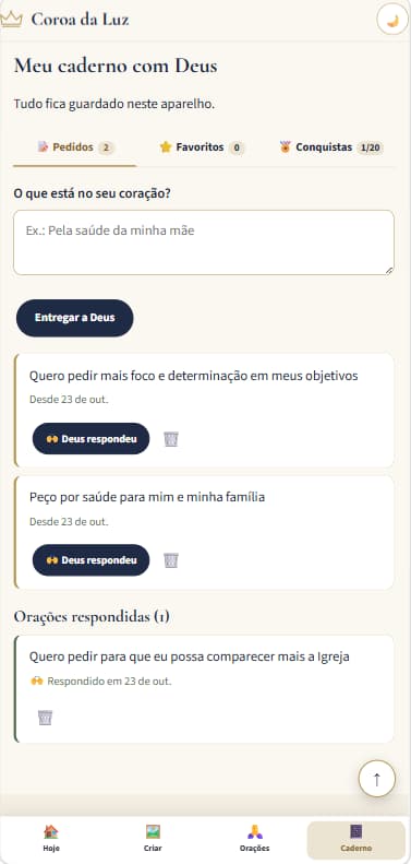 Caderno de pedidos de oração